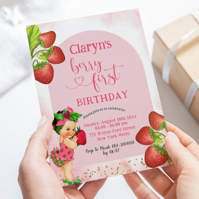 Strawberry Berry Sweet Mexican Girl First Birthday Invitation (Creator Uploaded)