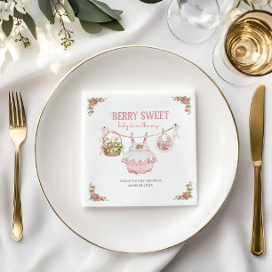 Strawberry Berry Sweet Modern Baby Girl Shower Napkin
