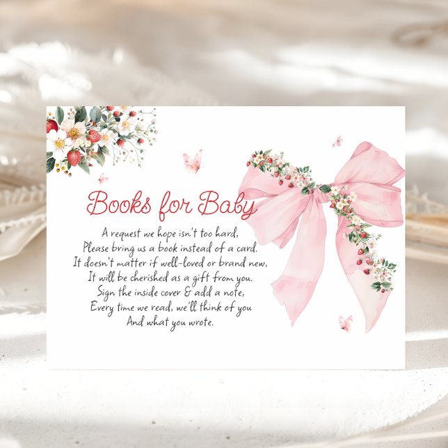 Strawberry Berry Sweet Pink Bow Books for Baby Enclosure Card (Creator Uploaded)