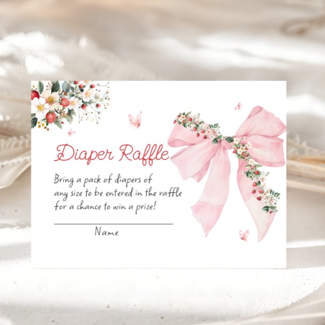 Strawberry Berry Sweet Pink Bow Diaper Raffle Enclosure Card (Creator Uploaded)