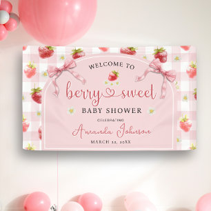 Strawberry Berry Sweet Ribbon Baby Shower Welcome Banner