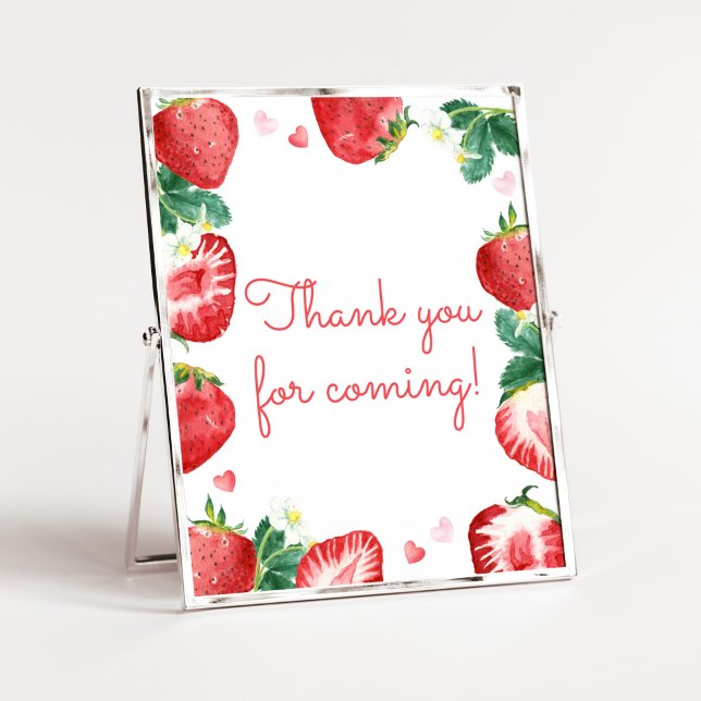 Strawberry Berry Sweet Thank you for Coming Poster (A Berry Sweet Strawberry Baby Shower Thank you for Coming Sign)
