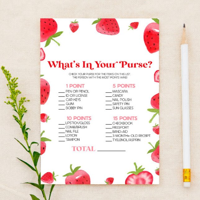 Strawberry Berry What's In Purse Baby Shower Game Stationery (Creator Uploaded)