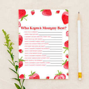 Strawberry Berry Who Knows Mummy Baby Shower Game Stationery