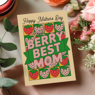StrawBerry Best Mum Retro Happy Mother's Day Holiday Card