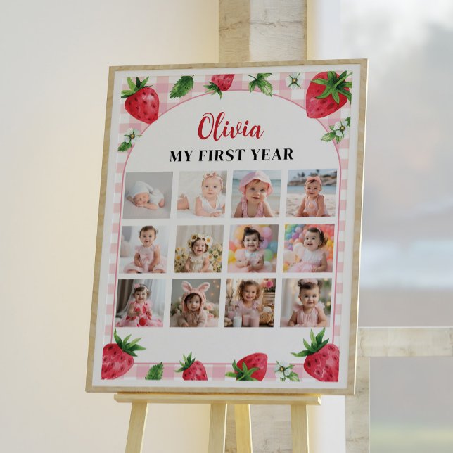Strawberry Birthday 12 Photo Milestone Poster (Creator Uploaded)