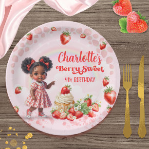 Strawberry Birthday, Afro Baby Berry Birthday Paper Plate