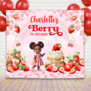Strawberry Birthday Backdrop, Berry Birthday Tapestry