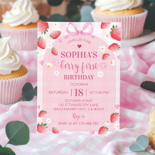 Strawberry Birthday Berry First Invitation