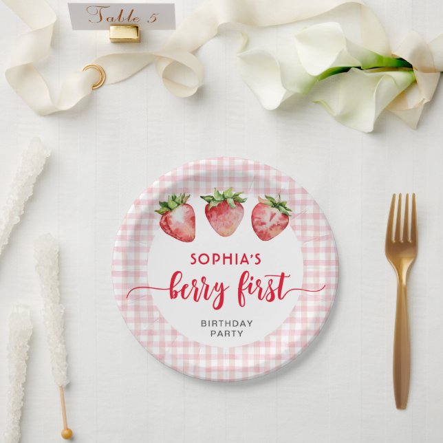 Strawberry Birthday Berry First Paper Plate (Wedding)
