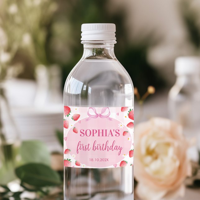 Strawberry Birthday Berry First Water Bottle Label (Creator Uploaded)