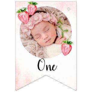 Strawberry birthday bunting flags milestone poster