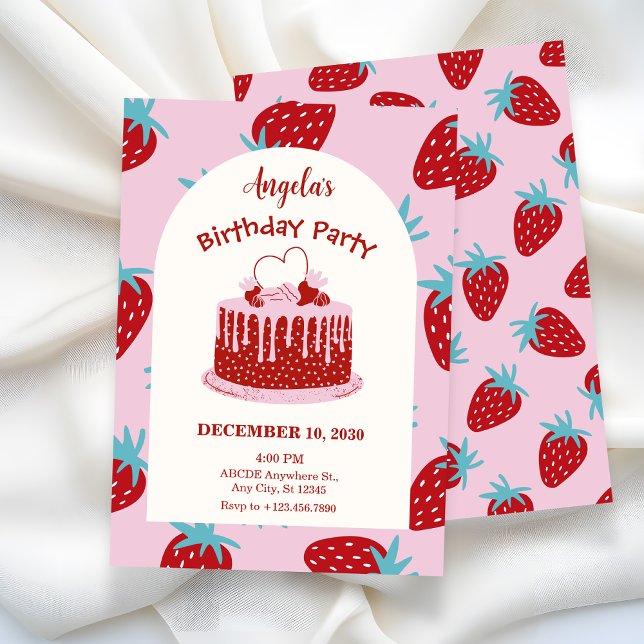 Strawberry birthday cake  invitation (Creator Uploaded)