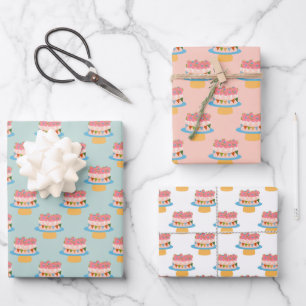 strawberry birthday cake wrapping paper sheet