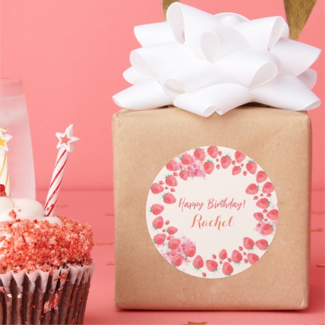Strawberry Birthday Classic Round Sticker (Party)