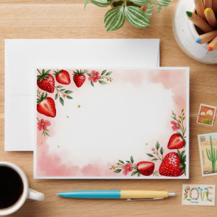 Strawberry Birthday Envelopes Watercolor Design