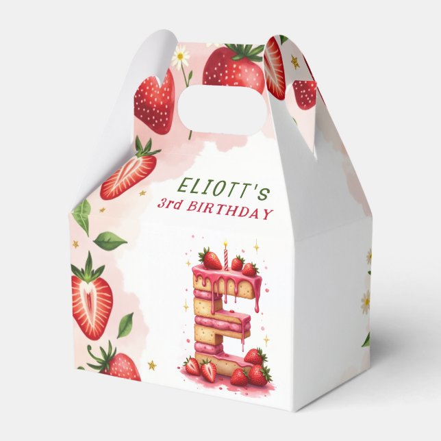 Strawberry Birthday Favour Box Letter E Cake (Front Side)