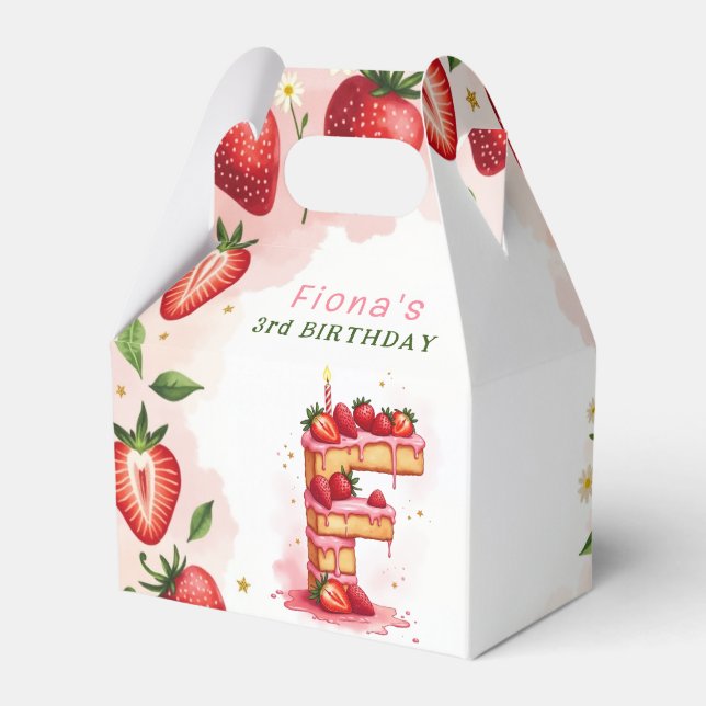 Strawberry Birthday Favour Box Letter F Cake (Front Side)