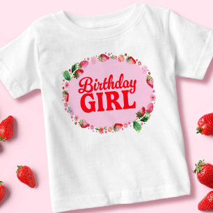 Strawberry Birthday Girl Pink and Red Baby T-Shirt