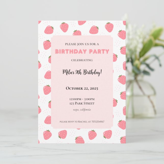 Strawberry Birthday Invitation (Standing Front)