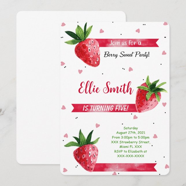 Strawberry Birthday Invitation (Front/Back)