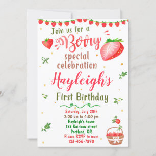 Strawberry birthday invitation Berry sweet party