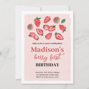 Strawberry Birthday Invitation, Berry Sweet Party Invitation