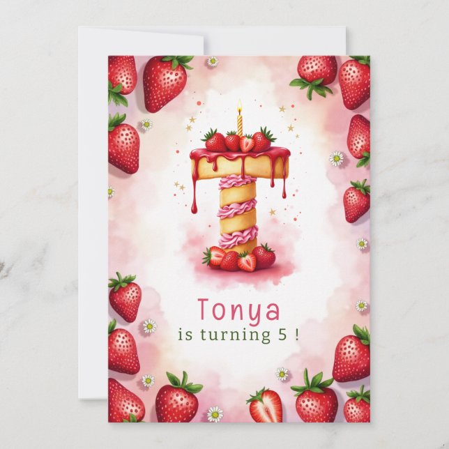 Strawberry Birthday Invitation Letter T Cake Theme (Front)