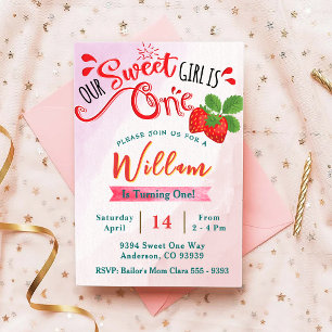 Strawberry Birthday Invitation   Sweet Girl
