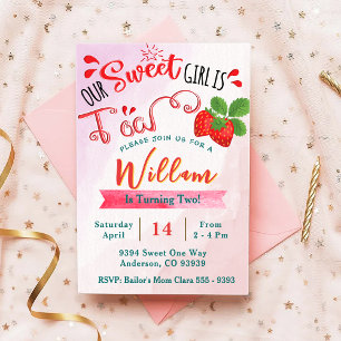 Strawberry Birthday Invitation   Sweet Girl