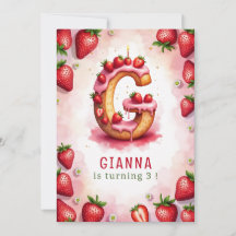 Strawberry Birthday Invite Letter G Cake Design