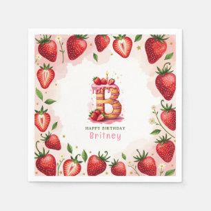 Strawberry Birthday Paper Napkin Letter B Cake