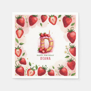 Strawberry Birthday Paper Napkin Letter D Cake