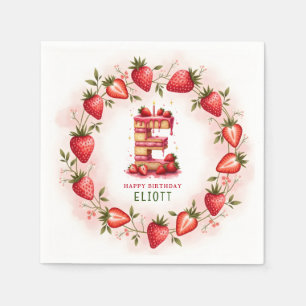 Strawberry Birthday Paper Napkin Letter E Cake