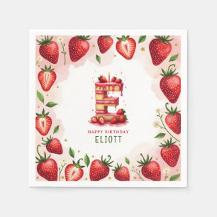 Strawberry Birthday Paper Napkin Letter E Cake