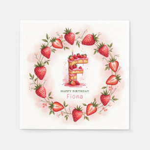 Strawberry Birthday Paper Napkin Letter F Cake