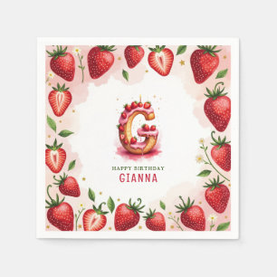 Strawberry Birthday Paper Napkin Letter G Cake