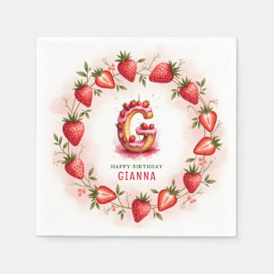 Strawberry Birthday Paper Napkin Letter G Cake