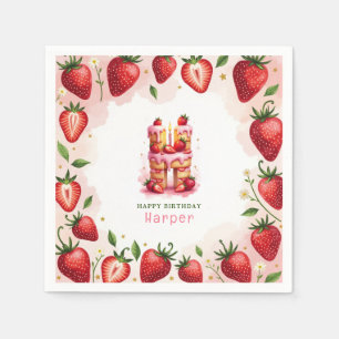 Strawberry Birthday Paper Napkin Letter H Cake