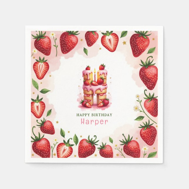 Strawberry Birthday Paper Napkin Letter H Cake (Front)