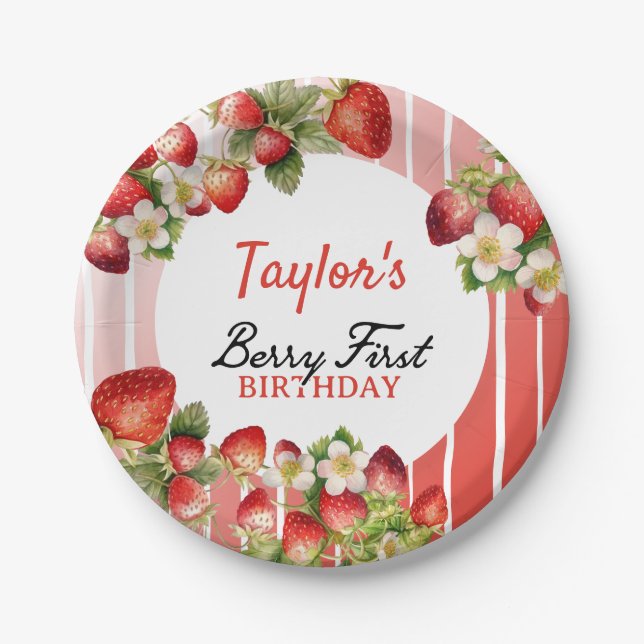 Strawberry Birthday Paper Plates (Front)