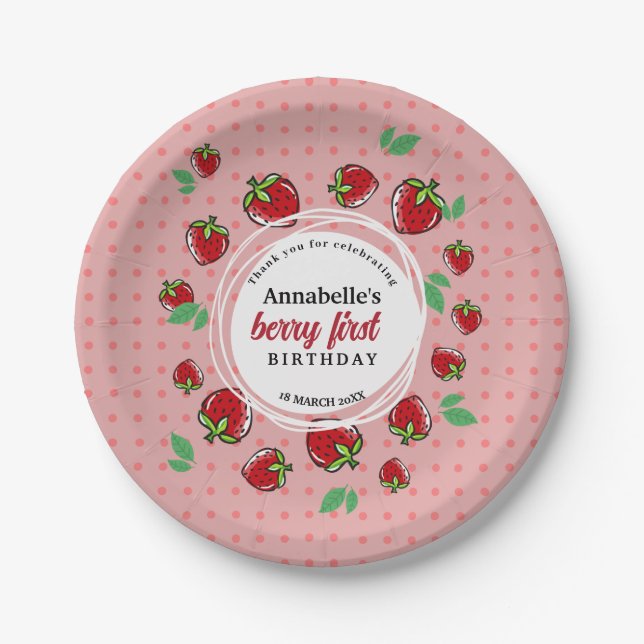 Strawberry Birthday Party Berry First Birthday  Paper Plate (Front)