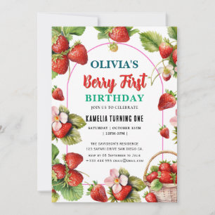 Strawberry  Birthday Party Berry First Invitation