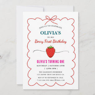 Strawberry Birthday Party Berry First Invitation