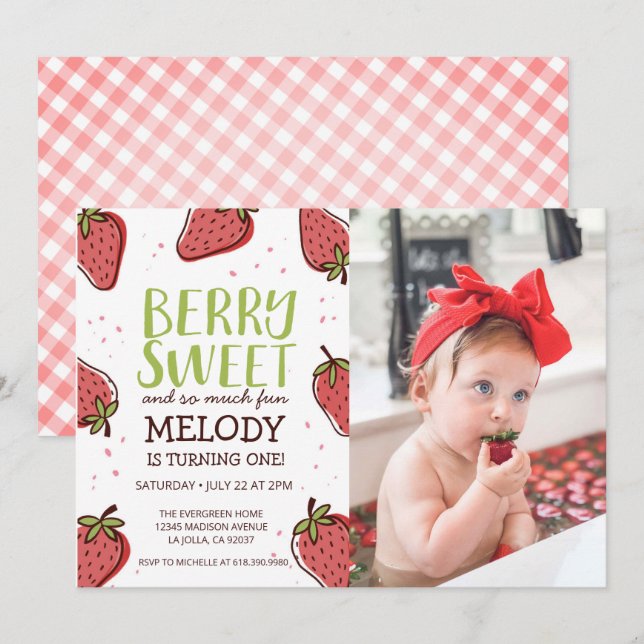 Strawberry Birthday Party •  Berry Sweet Party Inv Invitation (Front/Back)