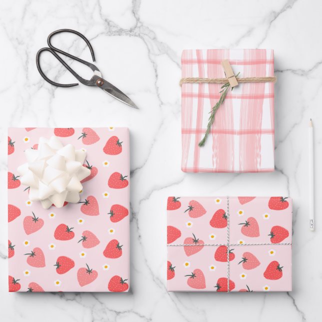 Strawberry Birthday Party Berry Sweet Wrapping Paper Sheet (Front)