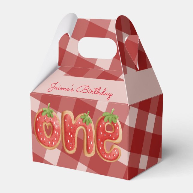 Strawberry Birthday Party Cookies Plaid Favour Box (Front Side)