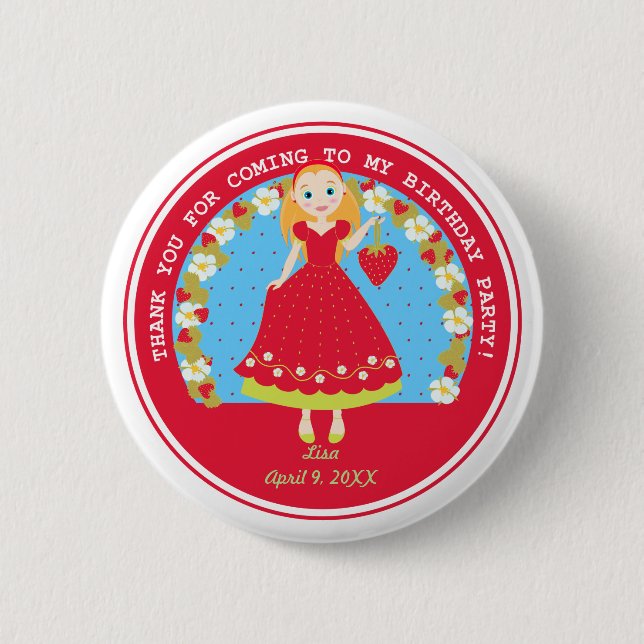 Strawberry Birthday Party Girl 6 Cm Round Badge (Front)