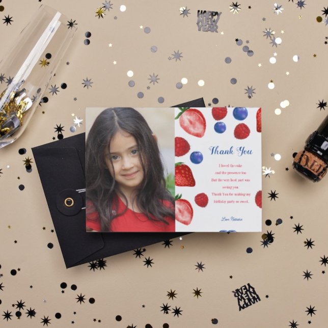 Strawberry birthday party, thank berry themes   postcard (Creator Uploaded)