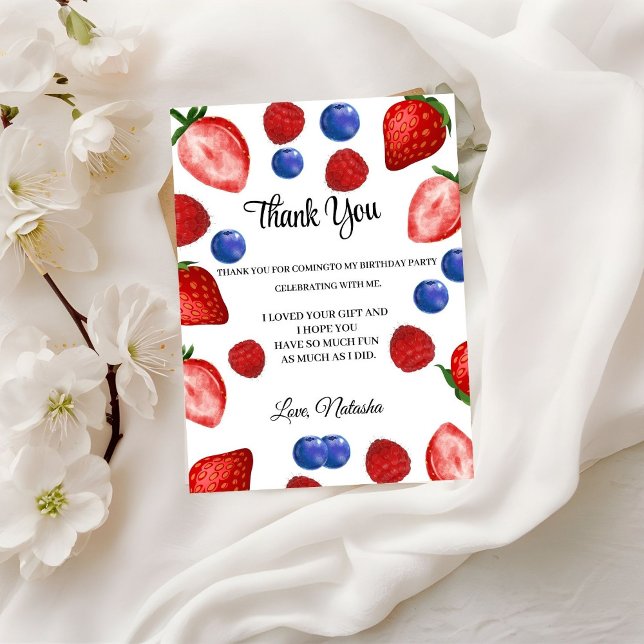 strawberry Birthday party| thank you birthday  Postcard (Creator Uploaded)